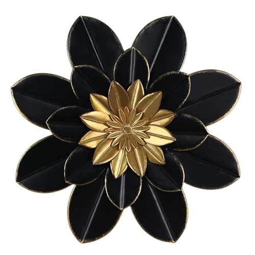 hogardeck Metal Flower Wall Decor, 16' Black & Gold Floral Metal Wall Art for Indoor...