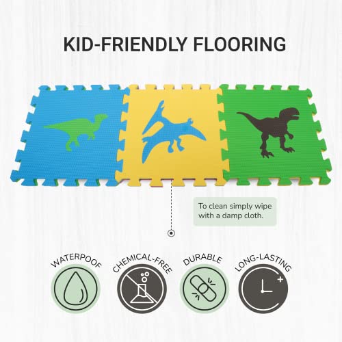 Tadpoles Foam Playmats For Kids, 16 Interlocking Foam Tiles, Total Floor Coverage 50” X 50” (16 Sq Ft), For Ages 3 And Up, Dinosaur Print (Multicolored) #TOP3