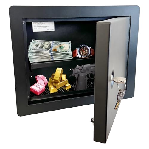In-Wall Safe with Key Lock – Heavy-Duty Steel Lockable Hidden Wall Compartment for Secure Storage, Wall Safe Box for Jewelry, Cash, and Documents – 15.75-Inch Exterior Width, Black thumbnail 7