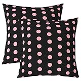feelingyou Negro rosa lunares lanzar fundas de almohada 50 x 50 cm juego de 2 niñas círculos rosas cojines decorativos fundas para niños modernos puntos simples fundas de almohada para oficina coche