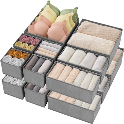 Image of Criusia Drawer Organizer Clothes,16 Pack Underwear Drawer Organizers, Foldable Closet Organizers and Storage Dresser Drawer Dividers Clothing Organizer for Clothes, Socks, Scarves, Bra, Ties (Grey)
