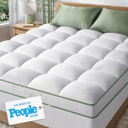 Extra-Thick Queen Size Mattress Topper - Ultra Plush & Soft Viscose Derived from Bamboo Mattress Pad, Naturally Cooling & Perfect for Full Body Support, Snow White