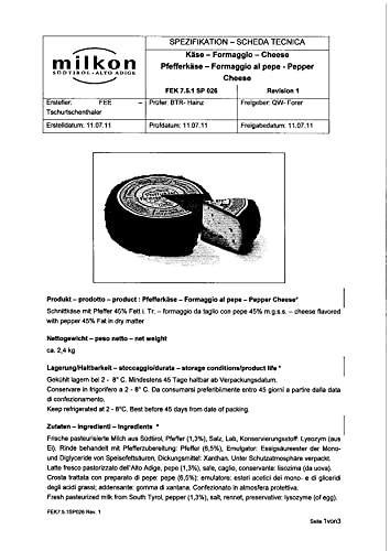 Formaggio al Pepe Mila forma intera ca. 2,6 kg