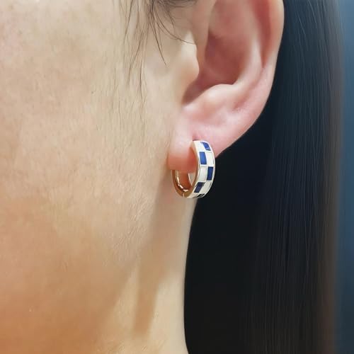 Checkered Earrings for Women Black And White Checkered Earrings Small Hoop Huggie Hypoallergenic Earring Trendy Hoop Earring Jewelry for Women2