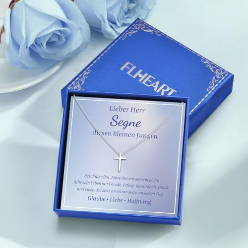 Kreuz Kette Jungen Kommunion Geschenke - Echt Silber 925 Halskette mit Kreuz Anhänger für Jungs Kinder, Kreuzkette 925 Sterling Silber Firmung Geburt ErstKommunion Konfirmation Taufgeschenk für Jungen