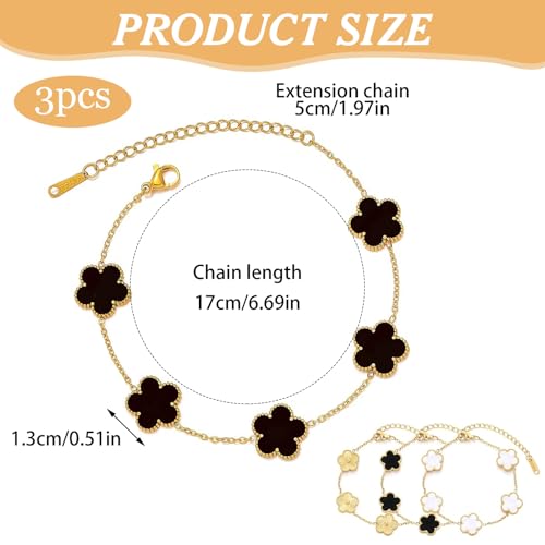 LIUYIDM Trébol Pulsera Joyas 3 Piezas de Trébol de Cinco Hojas Dorado de Cuatro Hojas Pulsera Accesorios Elegantes, Regalos con Símbolos de la Suerte para la Vida Diaria, Bodas (Tres colores) - imagen 2