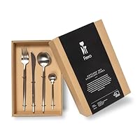 Set di posate in oro rosa, 24 pezzi, in acciaio inox, set di posate in oro rosa, placcato in titanio, set di utensili da cucina, lavabile in lavastoviglie, colore: nero