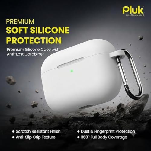 Image of PLUK Soft Silicone Case Cover Compatible with Apple AirPods Pro 3 (3rd Generation 2025) - Shockproof 360 Protective Skin,Full Protection with Hook & Keychain, Front LED Visible - Milky White