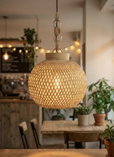 Image of Handmade Bamboo Hanging Lamp Shade | Natural Boho Pendant Ceiling Light | Eco-Friendly Bamboo Home Decor Lighting for Living Room, Bedroom, Cafe, Restaurant & Hotel And Office