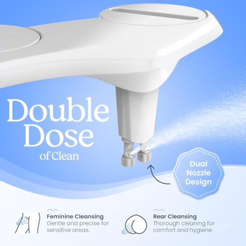 Image of CLEAR REAR Bidet Attachment for Toilet Seat - Non-Electric with Self Cleaning Dual Nozzles, Leak Proof Connectors, Adjustable Water Spray, Rear & Feminine Wash - Hygienic Bathroom Upgrades