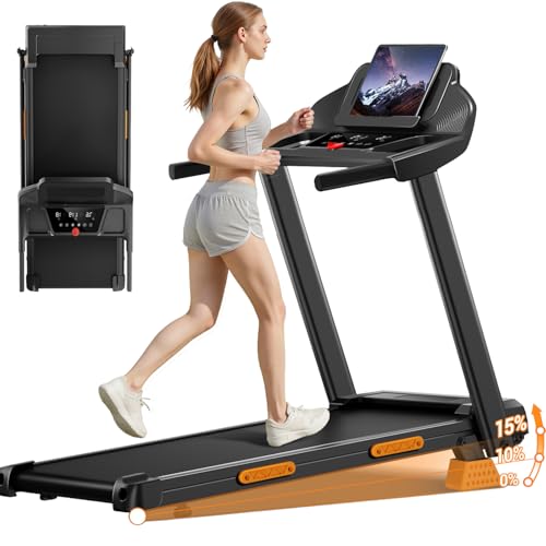 UMAY Tapis de Course Pliable Inclinable 15%, Tapis de Marche Inclinable 12KM/H, Treadmill Home avec Moteur 3,0CV et Affichage LED, Charge Max. 136KG, pour la...