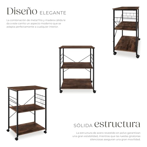 Miniatura 6 de Tectake Estanteria Cocina Con Estilo Industrial, Estanteria Pared Multifuncional, Mueble Auxiliar Para Recibidores Y Muebles De Salon - 65,5 X 45,5 X 88,5 Cm Madera Industrial Oscura, Rústica