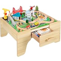 Best Choice Products Train Table Large Multipurpose Wooden Toy Activity Playset for Children w/Tracks, Accessories, Reversible Top
