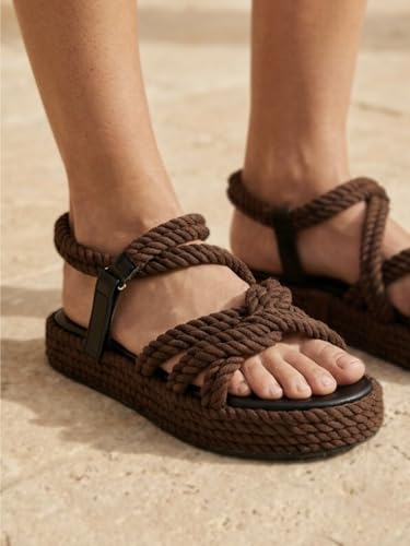 Image of Indifeet Women's Rope Espadrille Flatform Sandals | Stylish Open Toe Strappy Platforms | Adjustable Velcro Ankle Strap | TPR Sole | Summer Beach Casual Travel