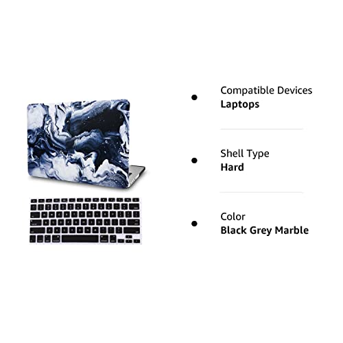 Kecc Compatible With Macbook Air 13 Inch Case (2010-2017 Release) A1369/A1466 Protective Plastic Hard Shell + Keyboard Cover (Black Grey Marble) #TOP6