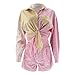 Women's Fashion Single Breasted Striped Color Blocking Long Sleeved Shirt Top Two Piece Casual Swimming Dress (Pink, L)