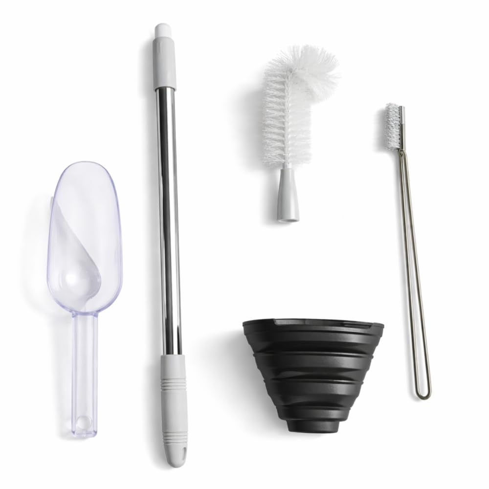 GARDENFLARE Pflege- & Zubehörset für Klassik Feuerrohr – 4-teilig mit Schaufel, Trichter, Teleskop-Glasbürste & Brennkammerbürste – Reinigungsset für Deine Pelletfackel (für 8 cm Glasrohr)