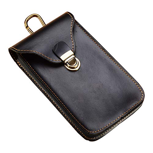 メンズスマホバッグベルトポーチメンズ本革ウエストバッグスマホポーチカラビナ付き,ブラック-大