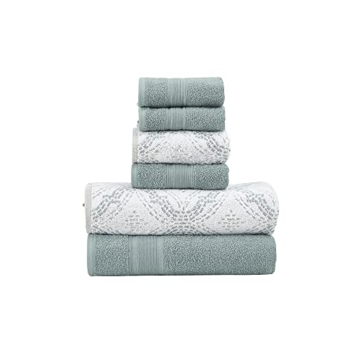 Modern Threads Capri 6-Piece Reversible Yarn Dyed Jacquard Towel Set - Bath Towels, Hand Towels, & Washcloths - Super Absorbent & Quick Dry - 100% Combed Cotton, Ivy