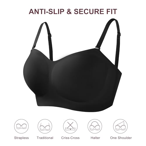 DEANGELMON Strapless Bras for Women Bandeau Bra - Push Up Wireless Padded Tube Top Bra with Clear Straps - Plus Size Bralette2