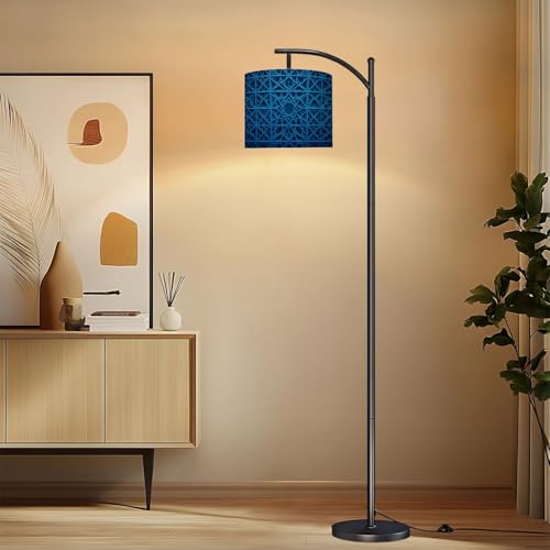 Floor Lamp Intricate Blue Geometric Islamic Central Star Design Arc Floor Lamp with Remote Modern Dimmable Standing Lamps for Living Room Bedroom Office Home Room Decor