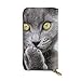 Produktbild JHGFG Katze Pfote Grau Blick Haustier Lustig Echt Leder Geldbörse Lange Damen Geldbörse Handtasche Multi Kartenhalter Organizer Für Frauen Angepasst