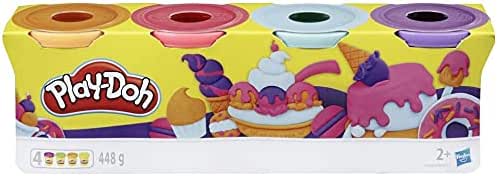 Púrpura, fucsia, azul brillante, verde Play-Doh, paquete de 4 colores, juego de regalo de 16 oz, juguete de regalo para niños y niñas, 1 paquete de 4 latas