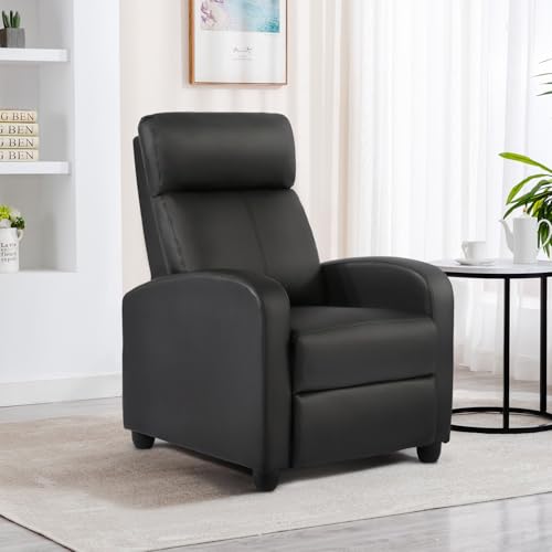 BestMassage | Recliner Chair | No Massage Function | Leather Black | with Lumbar Support, Adjustable Push Back, Wide Armrests, Footrest & Padded Seat | Easy Assembly | for Living Room, Home Theatre - Image 3