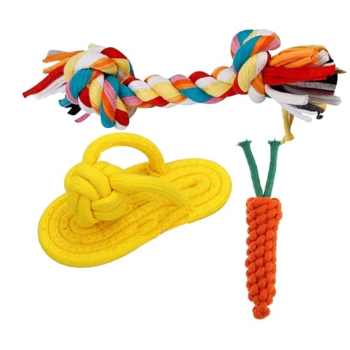 Image of Dog Rope Toys for Large /Medium Aggressive Chewers Tough Rope Chew Toy with Easy Hold Handle, Indestructible Natural Cotton Tug Rope (Rope Dog Toy Set - 3)