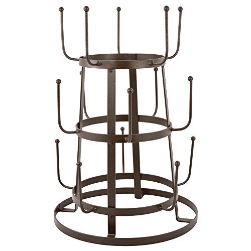 MyGift Vintage Rustic Brown Iron Mug/Cup/Glass Bottle Organizer Tree Drying Rack Stand
