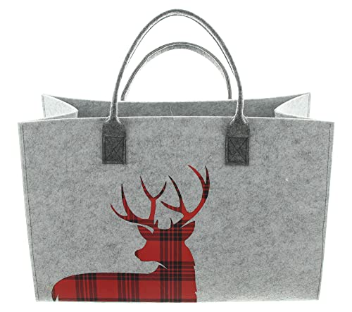 Sac fourre-tout en feutre gris clair motif cerf 45x20x30 cm