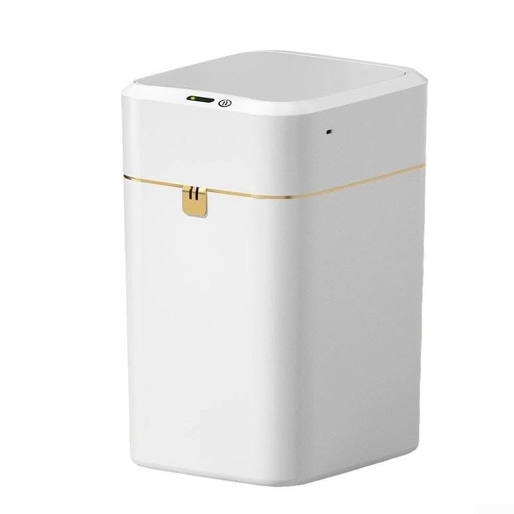 Cubo de basura eléctrico inteligente con apertura de tapa de sensor de movimiento para salas de estar e inodoros domésticos, ahorro de espacio y diseño fácil de limpiar (A)