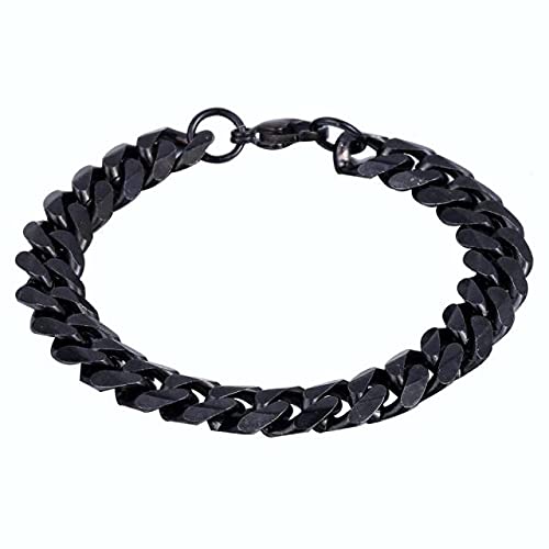 LOYJOY 3-11mm Men's Bracelets Gold Black Silver Color Curb Cuban Link Chain For Men Women Simple Classic Jewelry - 9mm Black - 7inch 18cm