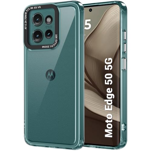 Image of TheGiftKart Hybrid Shockproof Back Cover Case for Motorola Moto Edge 50 5G | Stylish Camera Border | Electroplated Buttons | Crystal Clear Hard Back Cover Case (TPU & PC, Transparent Bumper)
