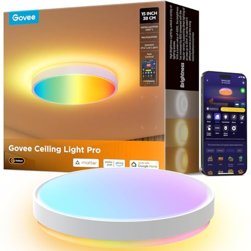 Govee RGBIC lampa sufitowa 48,5 W, inteligentna lampa sufitowa LED 4300 lm, lampa wpuszczana współpracuje z Matter Alexa Google Home, do sypialni, salonu, kuchni