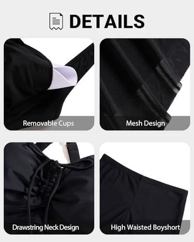 Image of Daci Plus Size Two Piece Swim Dress with Shorts for Women Mesh Swimsuits Flowy Bathing Suits