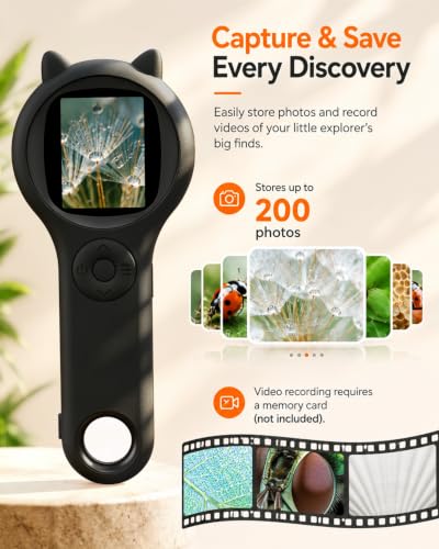 Image of Digital Microscope for Kids School Projects, 500X Portable Microscope with 2 inch IPS Screen, STEM Science Tool for Kids Age 6-12 (Black)