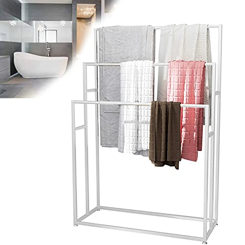 Moderno scaffale da bagno in metallo autoportante portasciugamani stand per piscina facile montaggio antiruggine resistente bianco