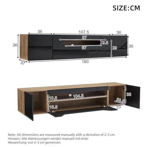 Mueble TV suspendido de madera bicolor con puertas y luces LED modernas 7