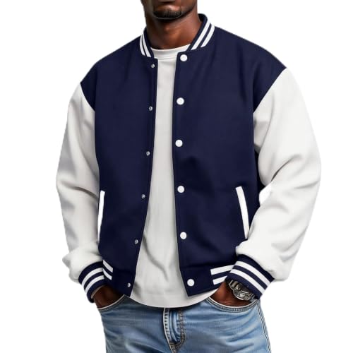 Varsity Jacket Men Fleece Button Down Baseball Oversized Cardigans - image 1