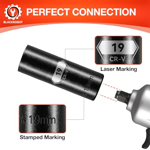 Image of BLACKROBOT 1 /2 Inch Drive 6-Point Deep Socket, 19mm Deep Impact Socket, CR-V Steel