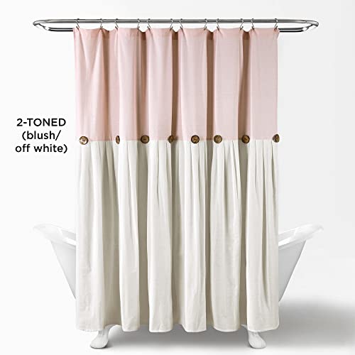 Image of Lush Decor Linen Button Shower Curtain, 72 inch W x 72 inch L, Blush & Off White - Pink Bathroom Curtain - Fabric Shower Curtains - Farmhouse Bathroom Decor