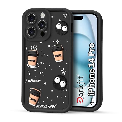 Image of DARKFIT Back Case Cover Compatible with iPhone 14 Pro | Cute Fun Cartoon 3D Ball | Coffee Silicone Case | Body Protection | Camera Protection | Shock Proof | Color Black | Pack of 1