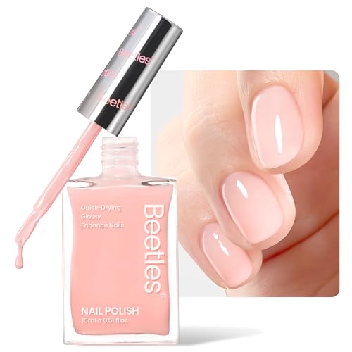 Beetles Nail Strengthener and Growth - 2 In 1 Nude Pink Nail Polish Nail Concealer Fast Dry Quick Jelly Natural Nail Strengthener and Growth Treatment for Thin and Damaged Nails,0.51 FL OZ