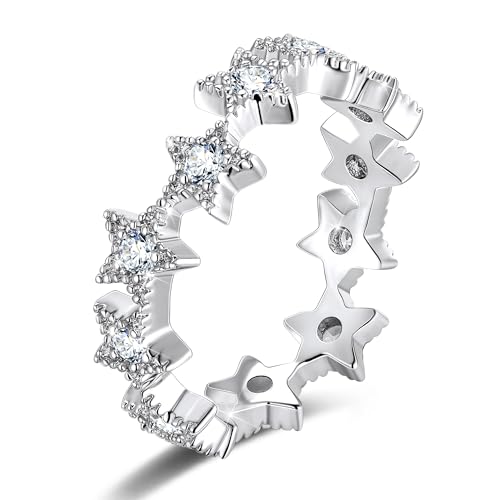 Silver Star Ring with Cubic Zirconia for Women Men, Irregularly Arranged Stars Hypoallergenic Jewelry Gift Wedding Band Promise Ring