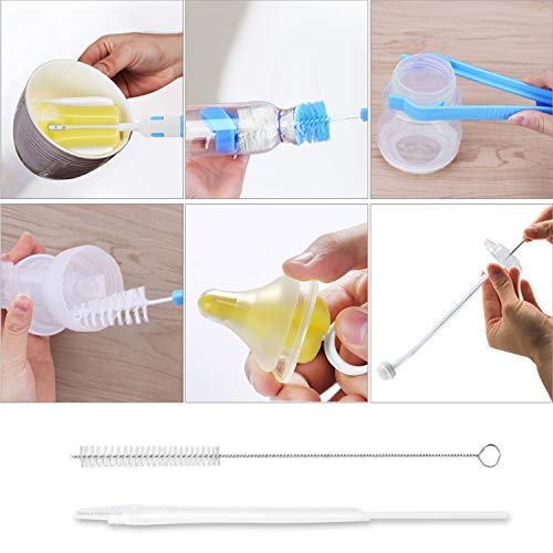 Bottle Brush Set, 7Pcs Baby Bottle Brush Cleaner Kit with Nipple Brush & Straw Cleaner (Blue)