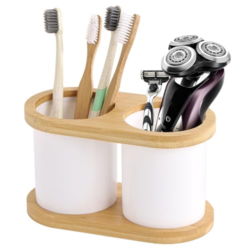 Toothbrush Holder Toothpaste Holder Stand Bathroom Countertop Organizer 2 Slots Electric Toothbrush Holder Storage - Bamboo Tray