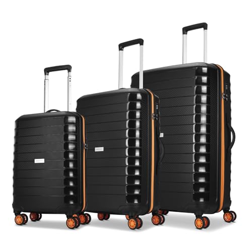 Image of Aristocrat Altitude 8 Wheel Set of 3 (Small + Medium + Large) Hard Case Trolley Bags | Combination Lock |Tough and Durable Luggage | 3 Year International Warranty | Suitcases for Travel| Black