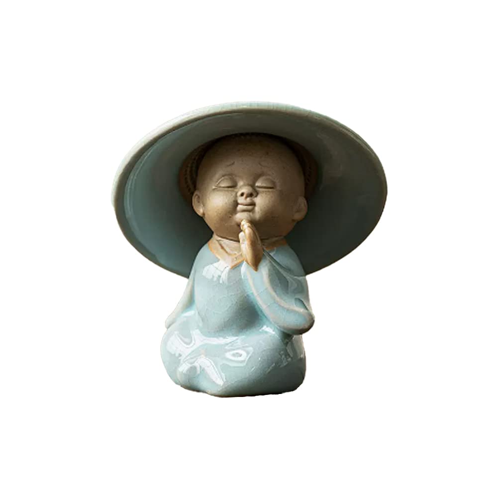 Infusor de té de malla fina de cerámica, infusor para té suelto, colador de malla fina, estatua de monje pequeño, decoración de mesa de té, filtro de té A08