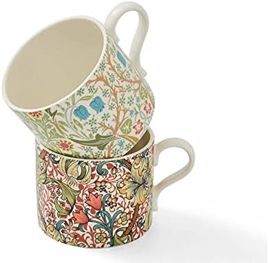 Portmeirion Group Morris & Co. Blackthorn & Golden Lilly Set of 2 Mugs, White With Floral Patterns, Medium